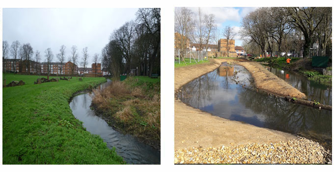 Upstream from the middle of the site, before restoration