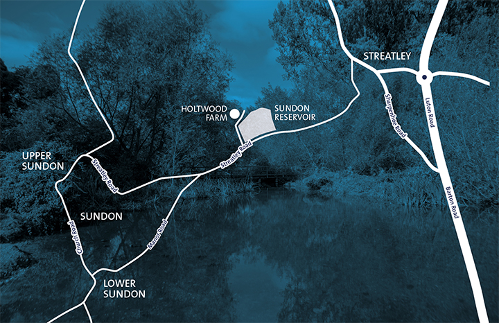 Map showing the location of Sundon Reservoir