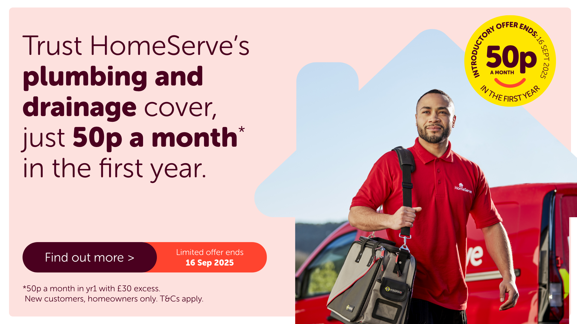 Trust Homeserve's plumbing and drainage cover from just 50p a month in the first year