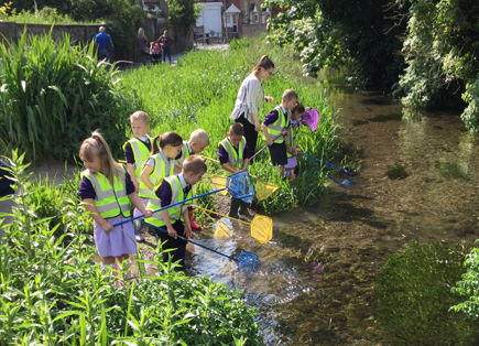 Pupils from White Cliffs Primary College taking part in river dipping